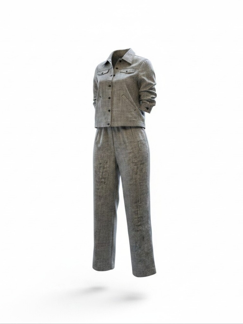 TanJay Petite 2-Piece  Pant Set Grey Linen Shacket And Trouser Set